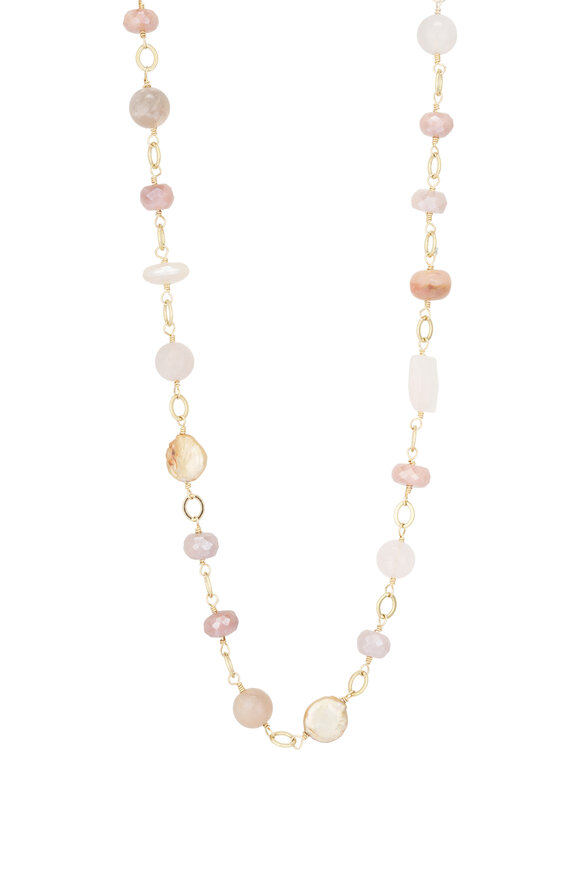 Cristina V. Rose Quartz & Pearl Link Necklace - view 1
