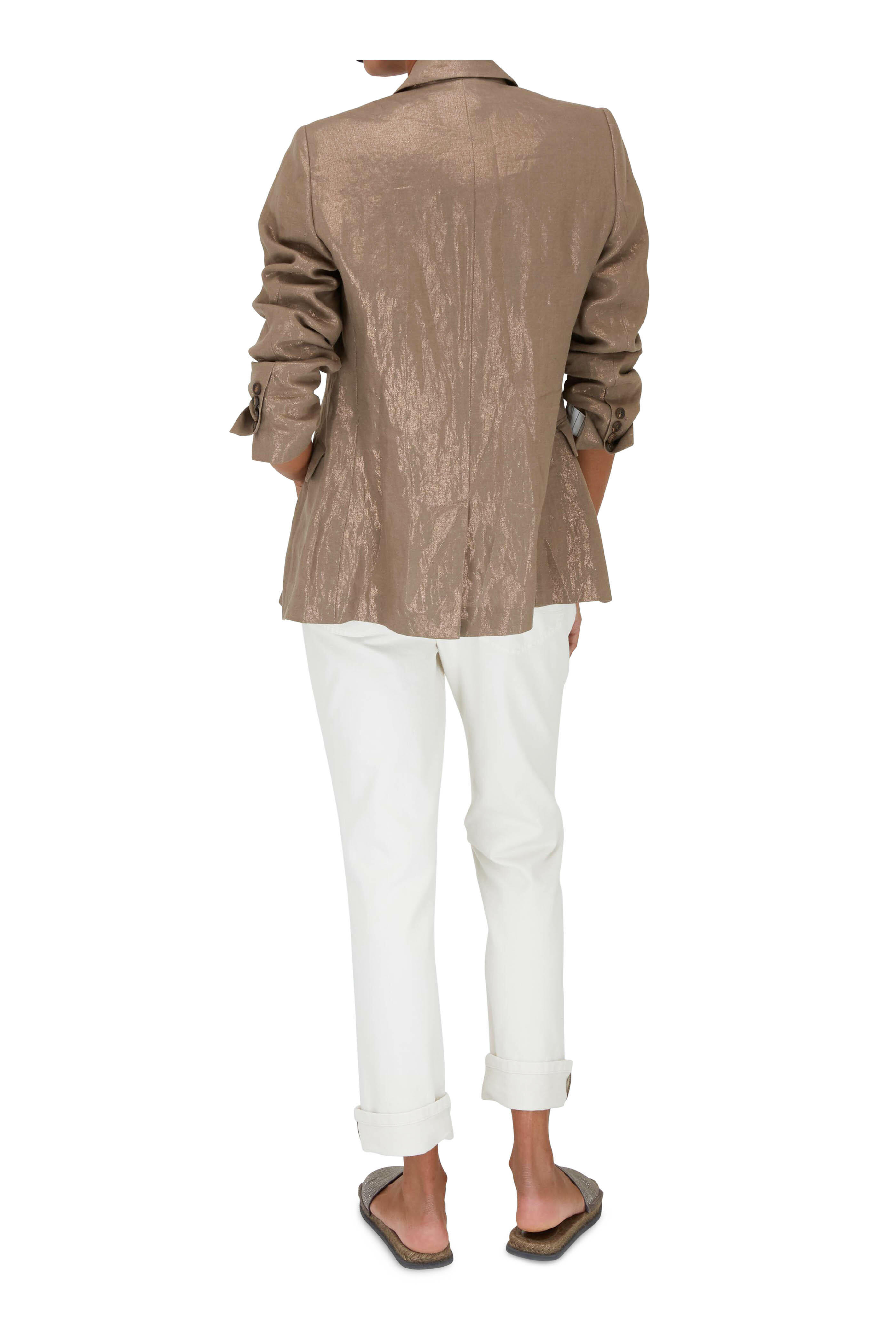 Pull Brunello Cucinelli English Rib Métallisé Oat/silver - Taille M, Neuf Avec étiquettes - Fabriqué En Italie