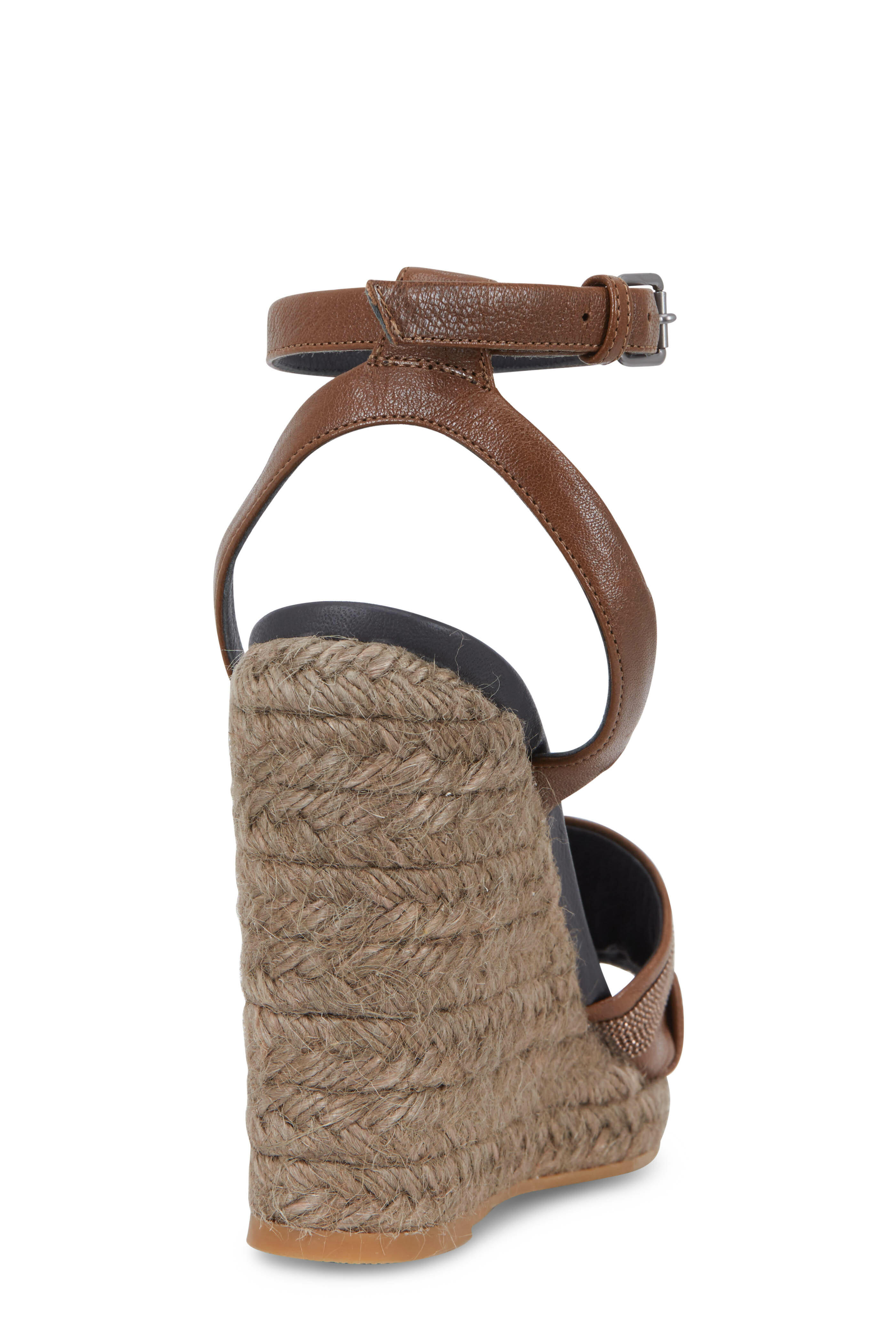Brunello Cucinelli - Chestnut Leather Espadrille Wedge
