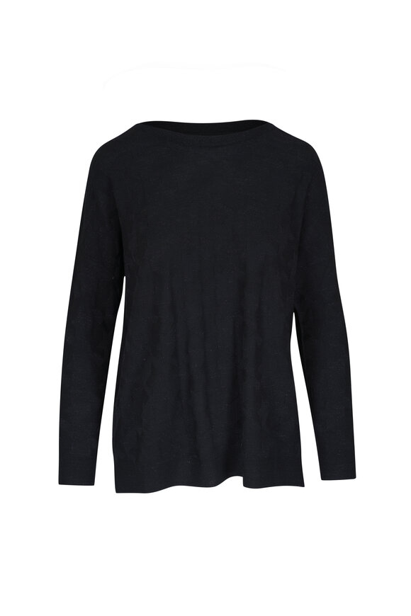 D.Exterior Black Tonal Houndstooth Long Sleeve Knit Top