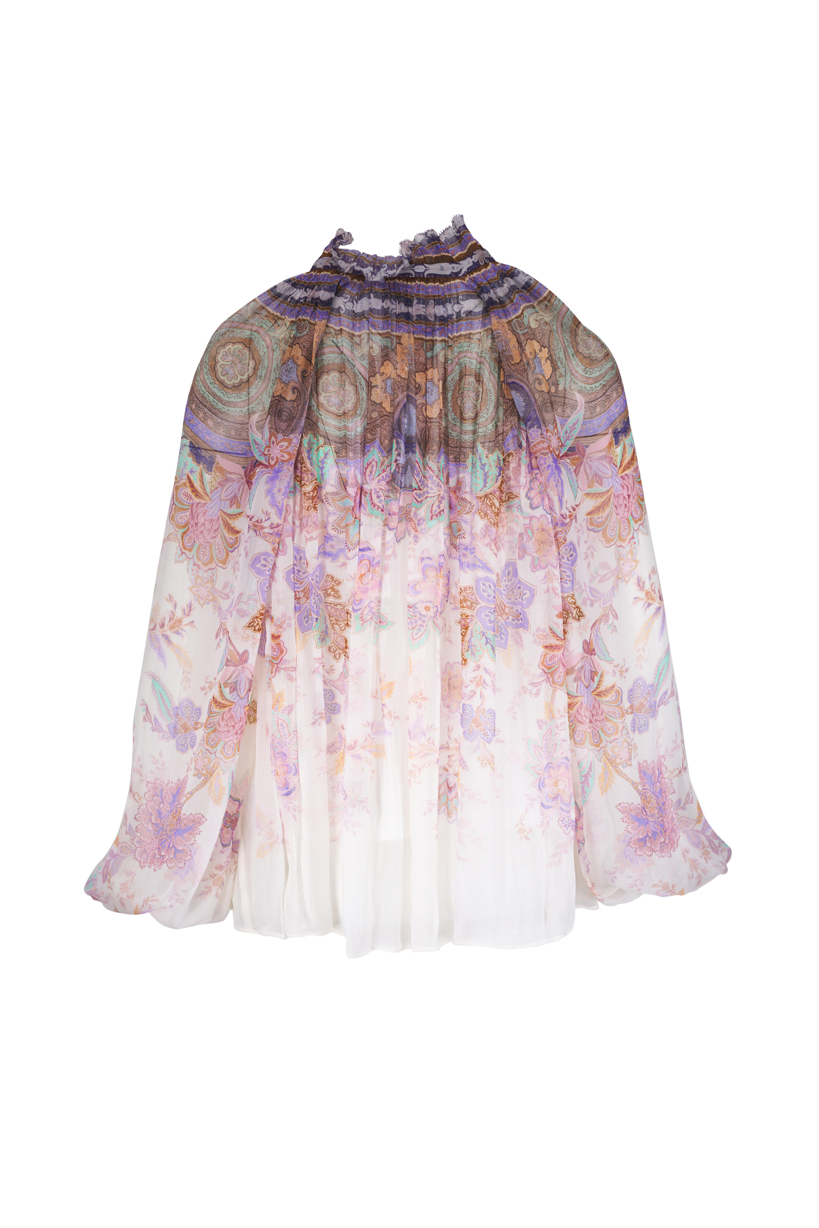 Zimmermann - Luna Blue & Cream Billow Blouse