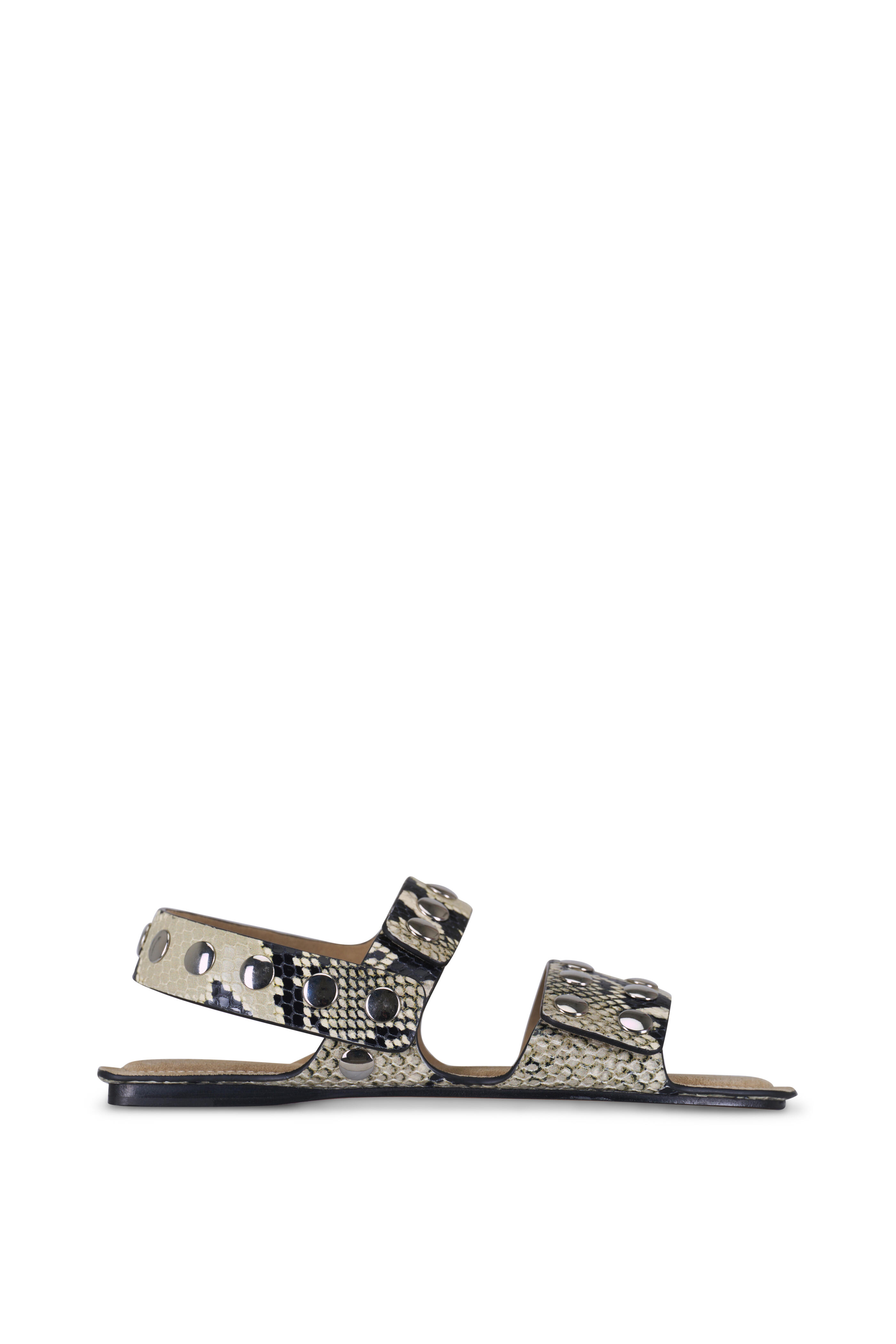 Khaite - Boden Neutral & Silver Leather Studded Sandal