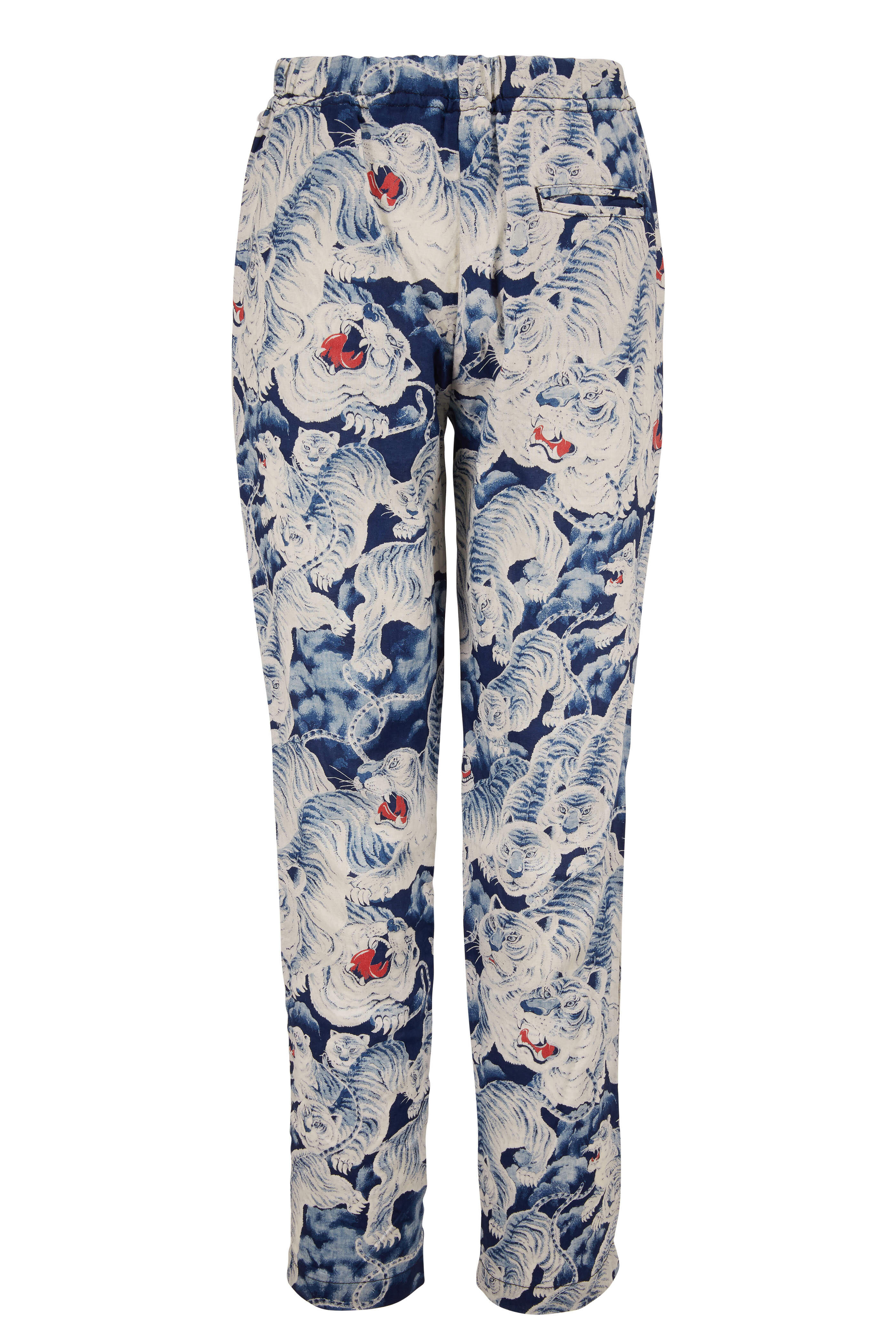 Overlover - Yucca Blue & White Tiger Print Linen Pant