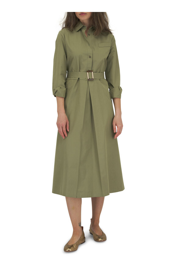 Kiton - Olive Green Cotton Belted Dress 