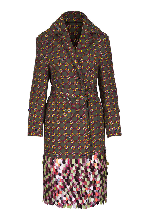 Dries Van Noten Khaki Multi Paillette Hem Coat