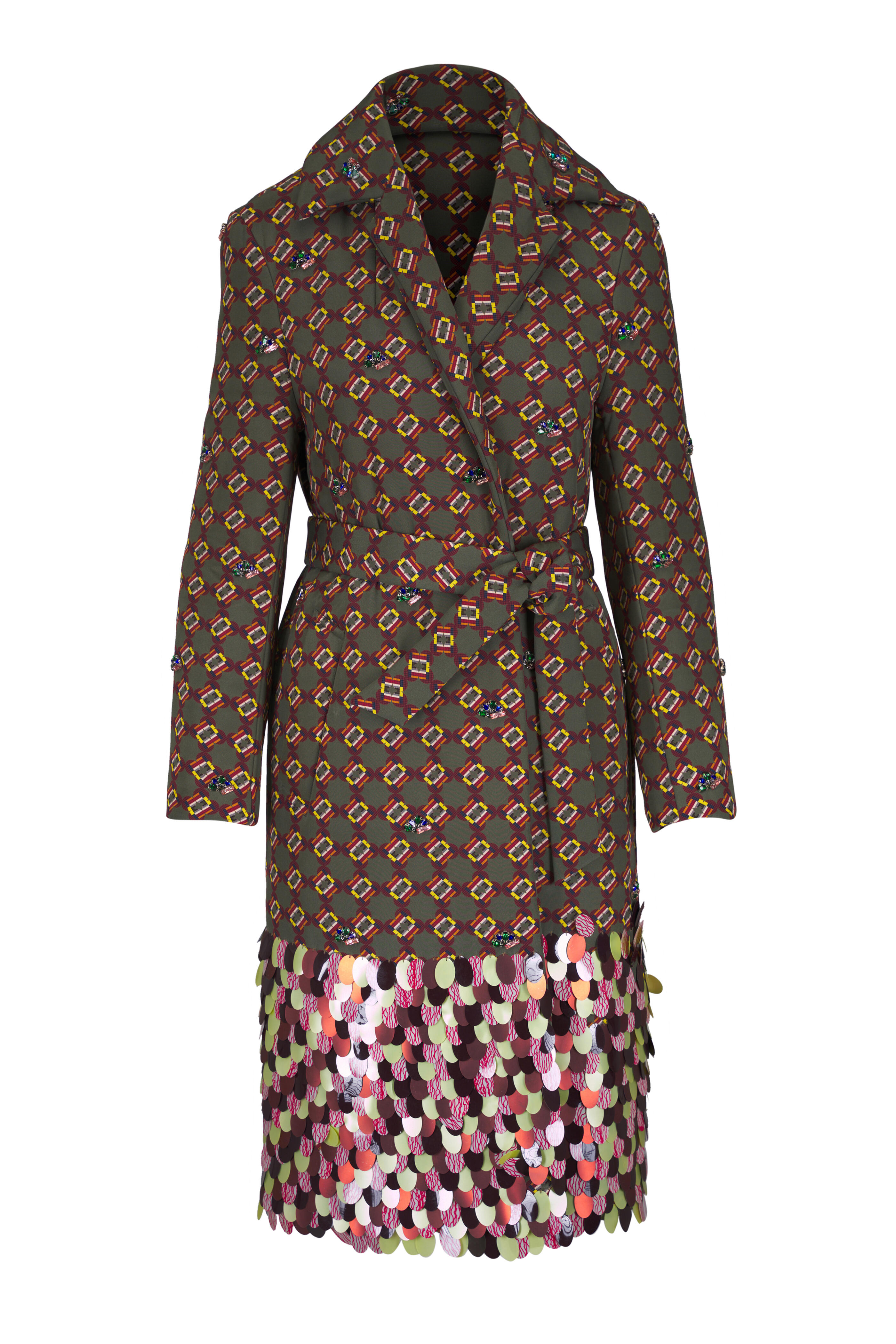 Dries Van Noten - Khaki Multi Paillette Hem Coat