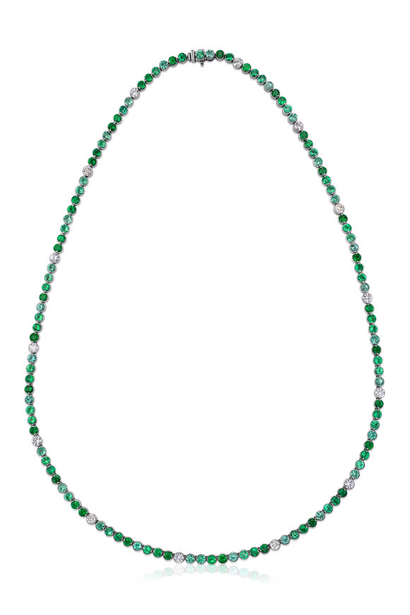 Nam Cho 18k Multi-Shade Emerald Diamond Riviera Necklace