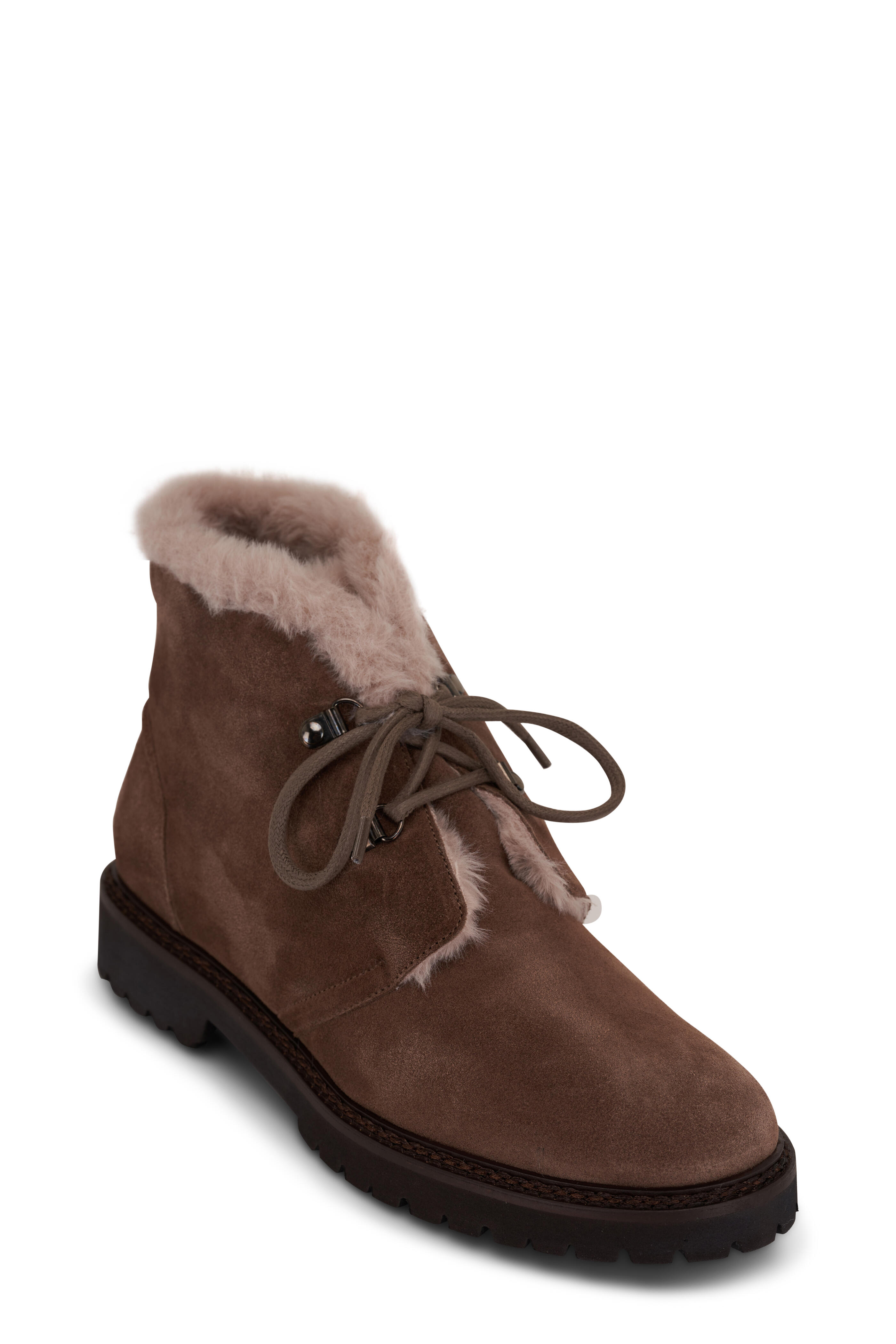 Aquatalia Madelina Elk Taupe Silky Suede Lace Up Boot