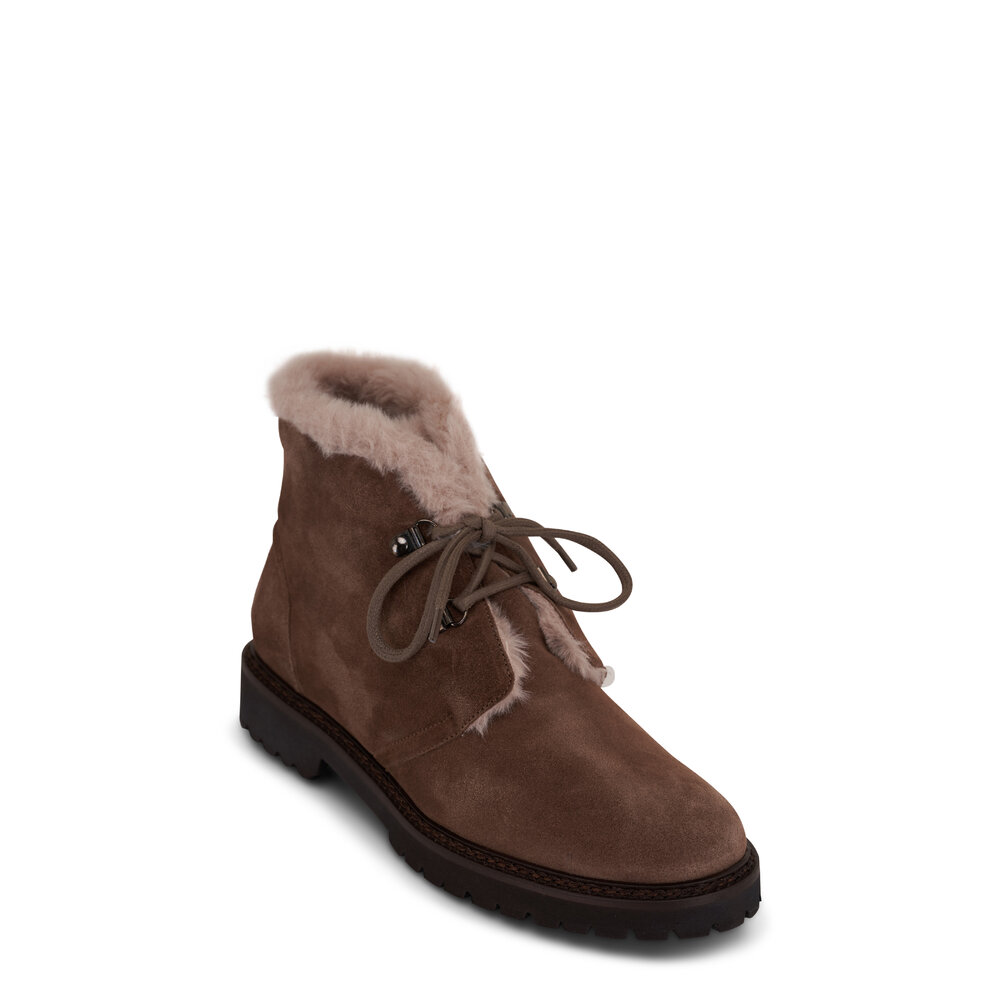 Aquatalia Madelina Elk Taupe Silky Suede Lace Up Boot