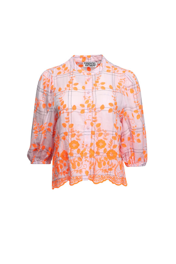 Essentiel Antwerp Hiskey Orange & Pink Embroidered Blouse