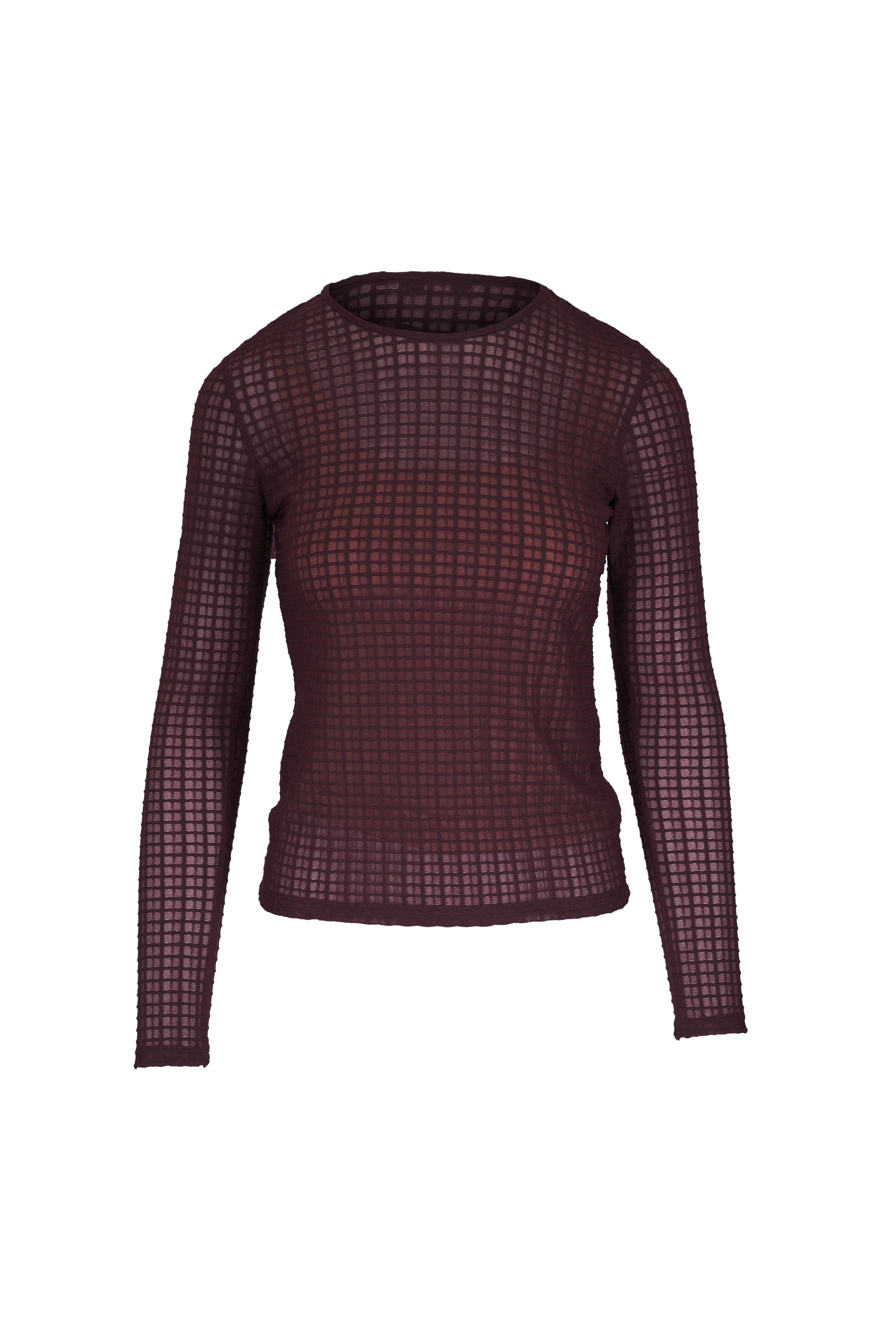 Vince - Fig Shadow Grid Long Sleeve Top