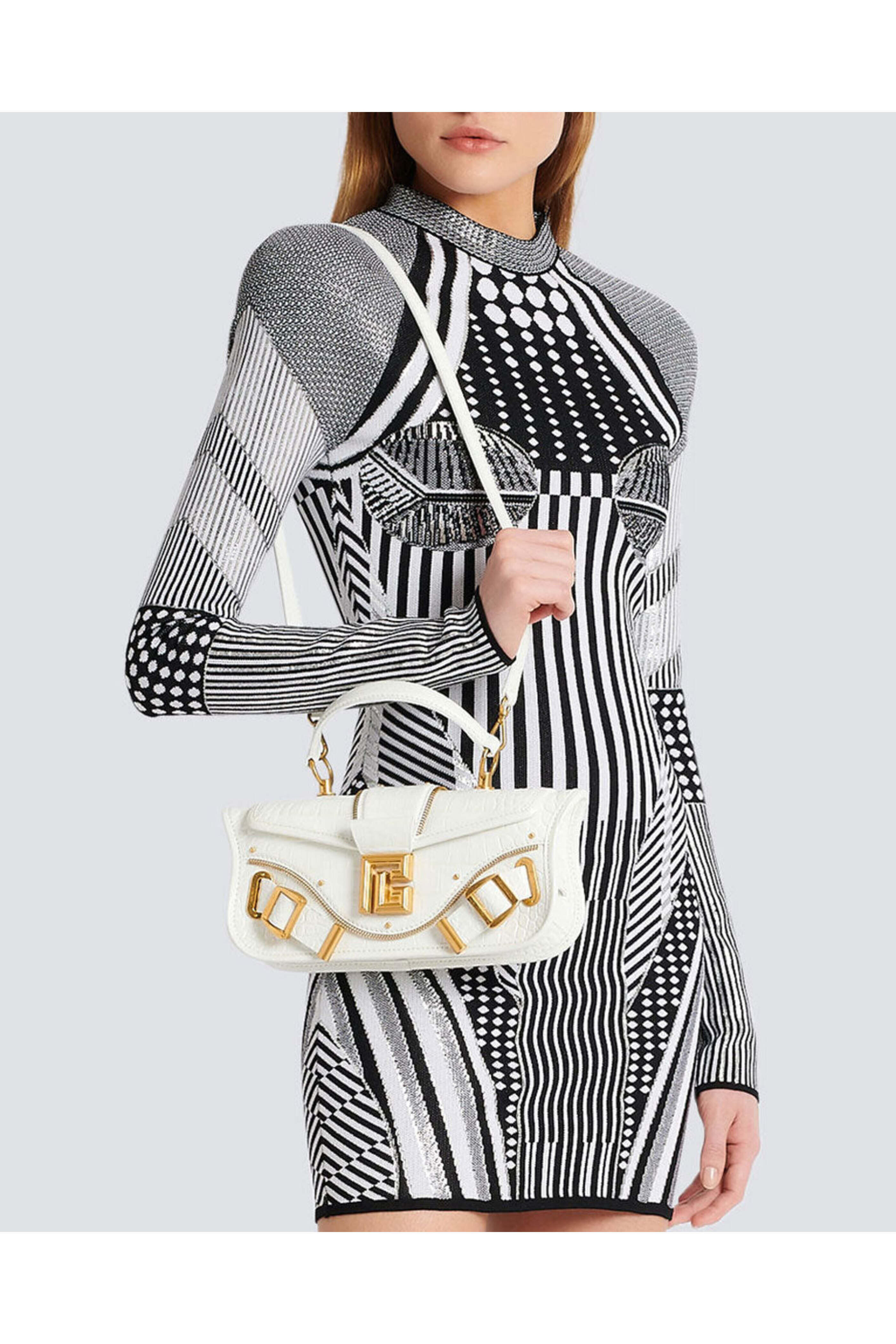 Balmain - Crocodile Embossed Blaze Clutch in Blanc