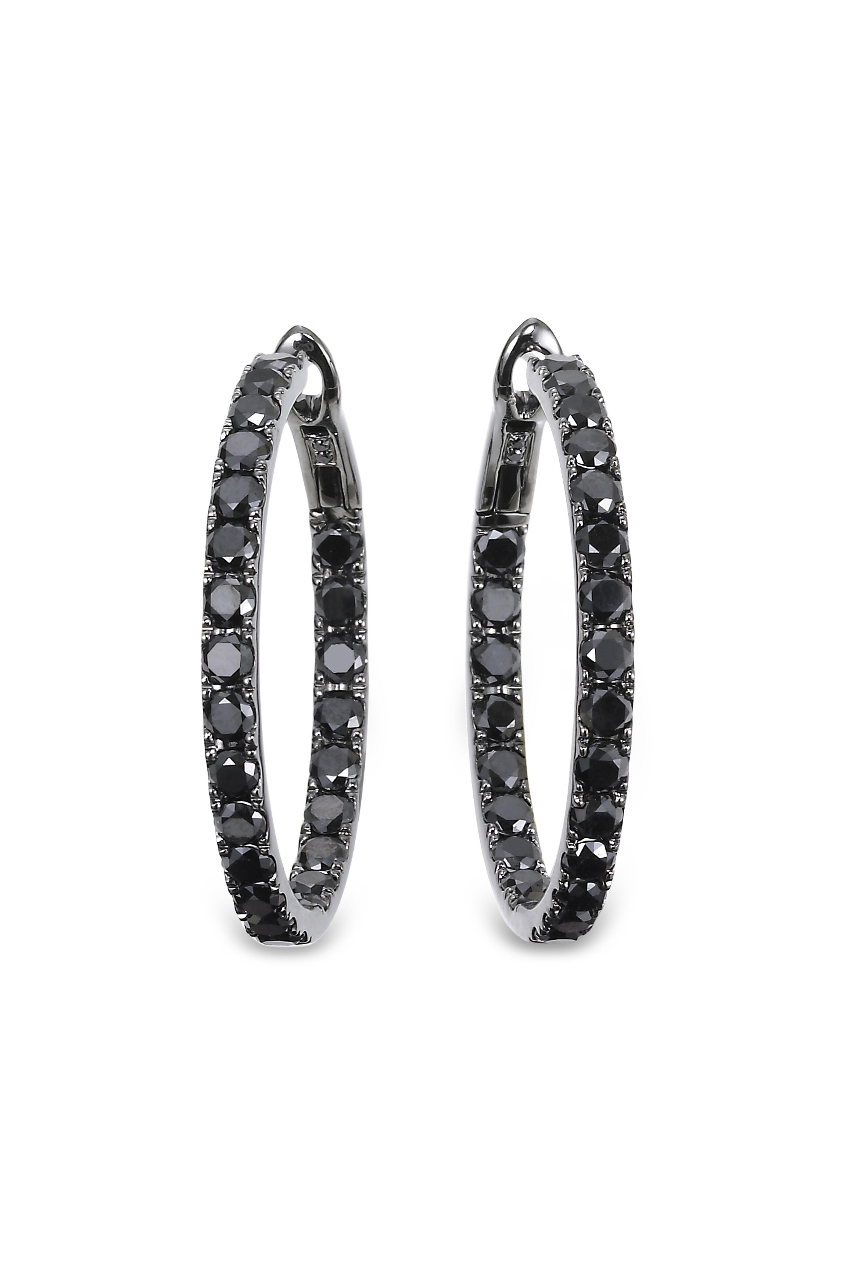 Kathleen Dughi - Mystere II White Gold Black Diamond Hoop Earrings