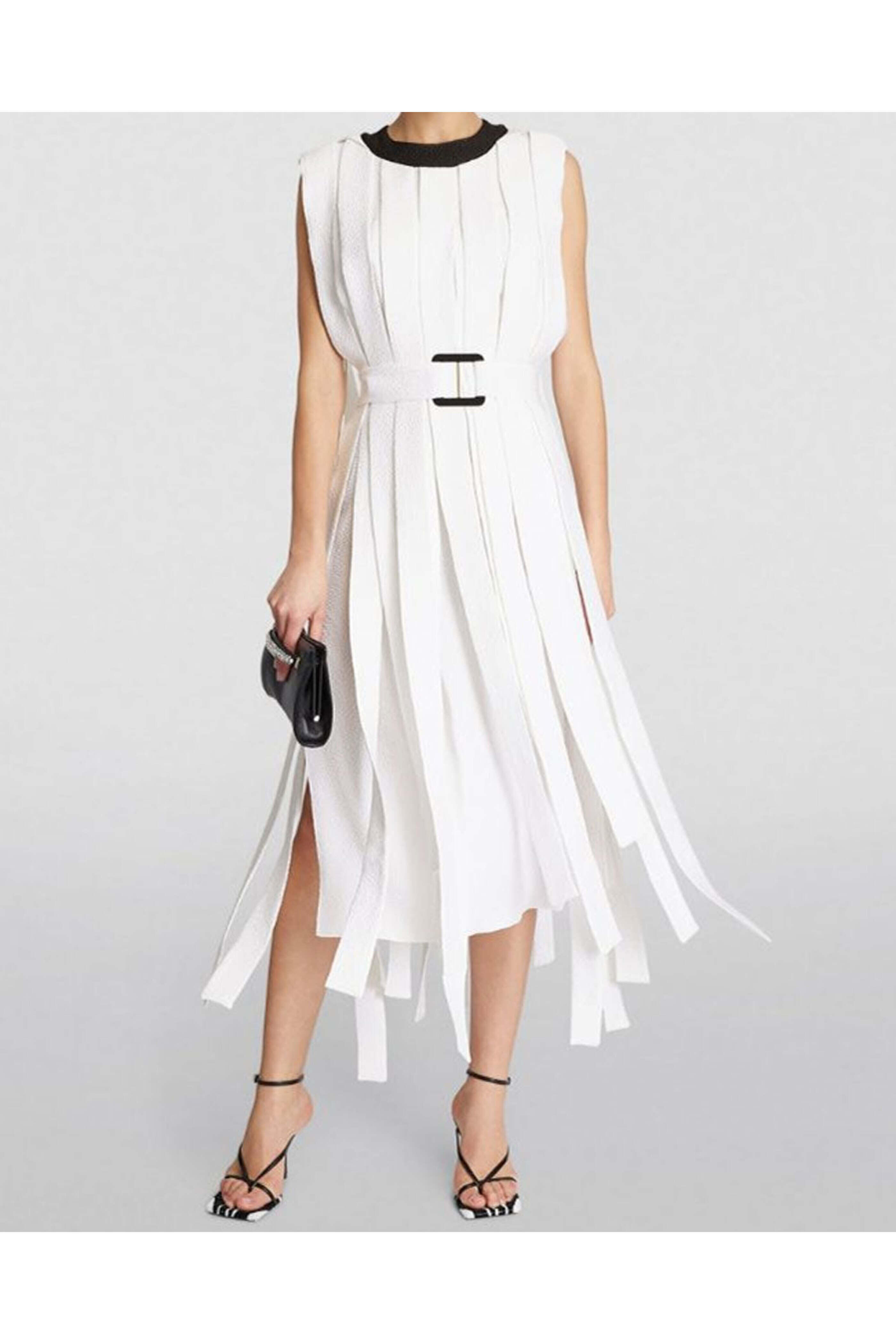 Edeline Lee - Ivory and Black Garland Midi Dress