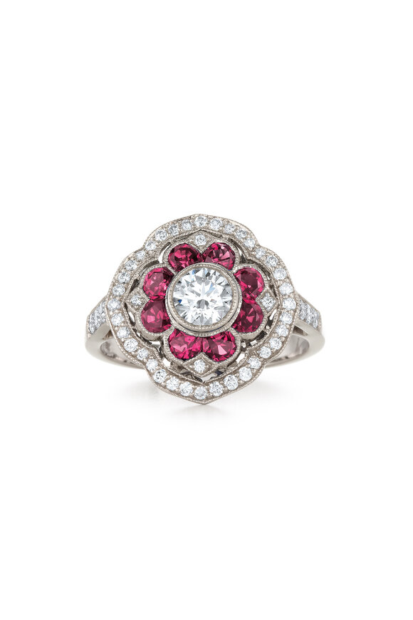 Kwiat - Vintage White Gold Ruby Fancy Diamond Ring