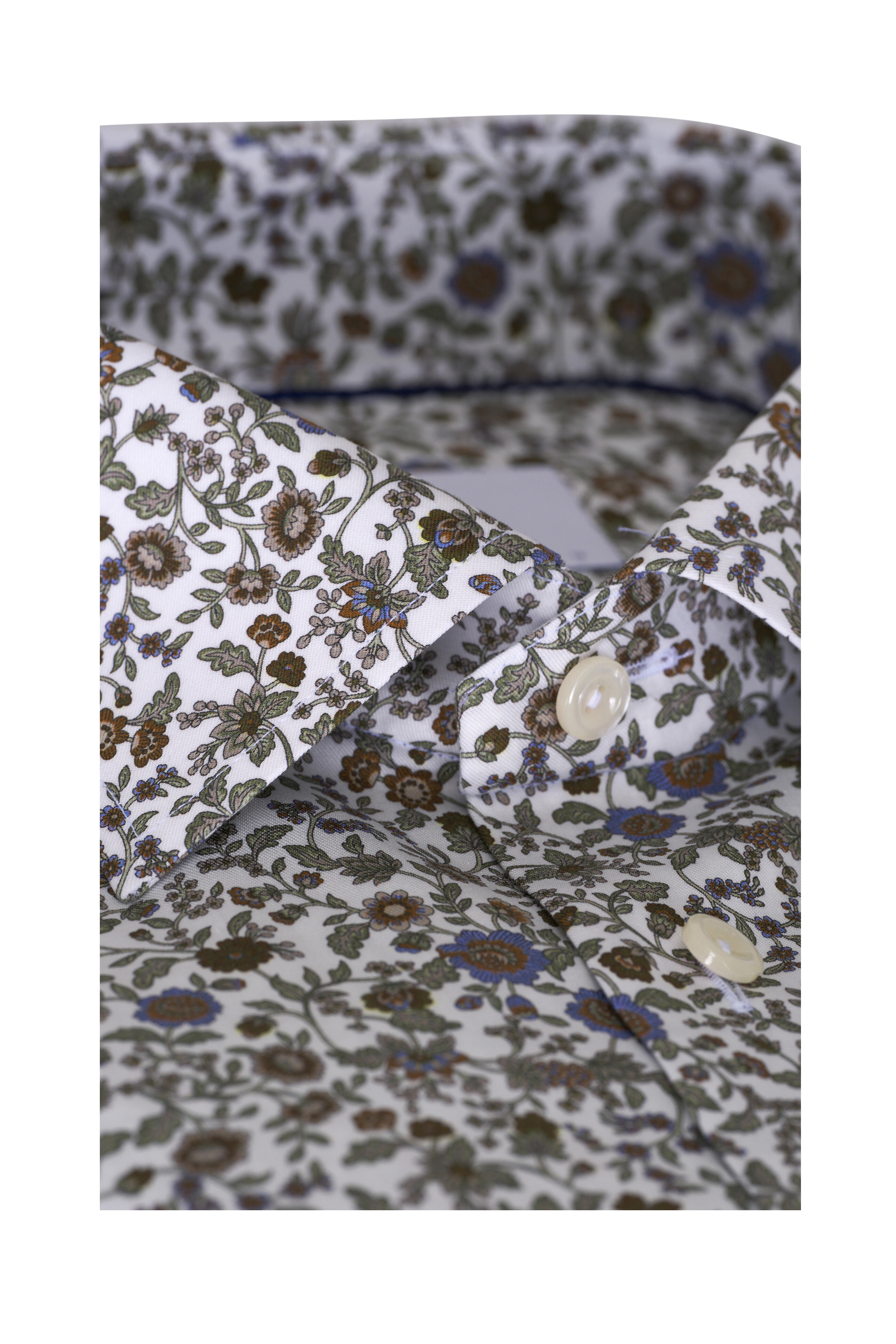 Eton - Brown & Green Floral Print Cotton Dress Shirt