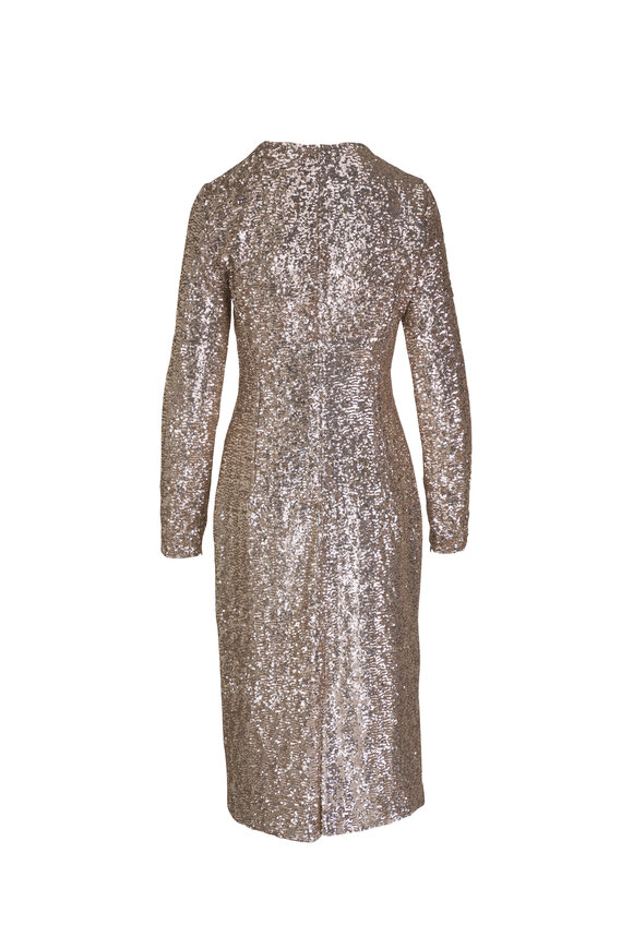 Michael Kors Collection - Sand Sequin Long Sleeve Sheath Dress 