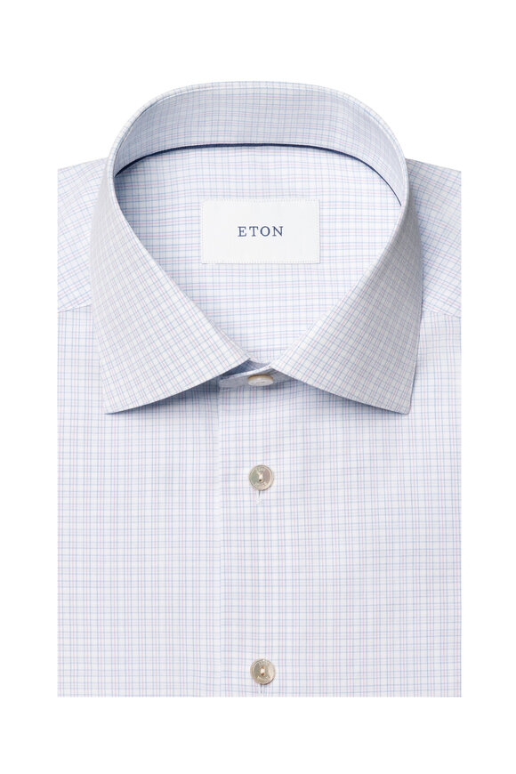 Eton Pink & Blue Check Cotton Slim Fit Dress Shirt - view 2