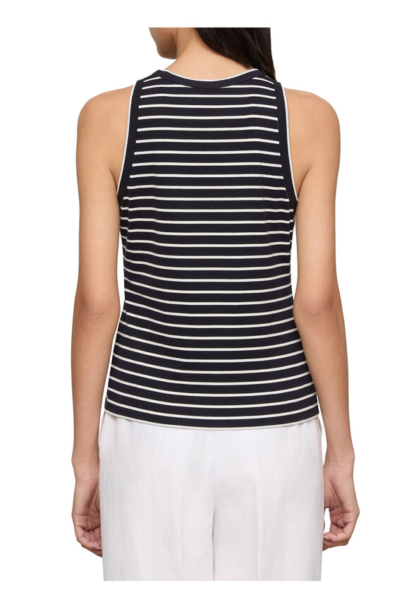 Lafayette 148 New York Navy & White Stripe Cotton Rib Racerback Tank - view 3