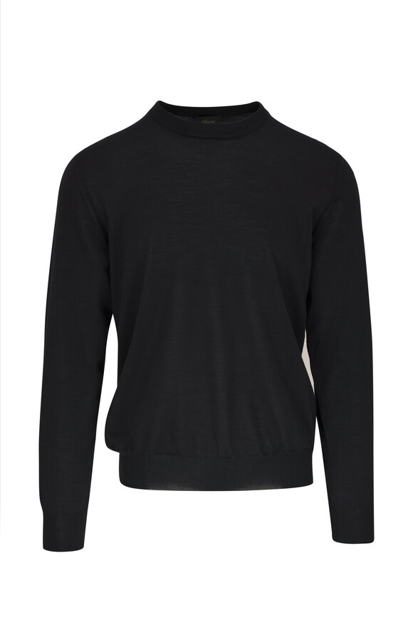 Brioni Black Wool, Silk & Cashmere Crewneck Sweater 
