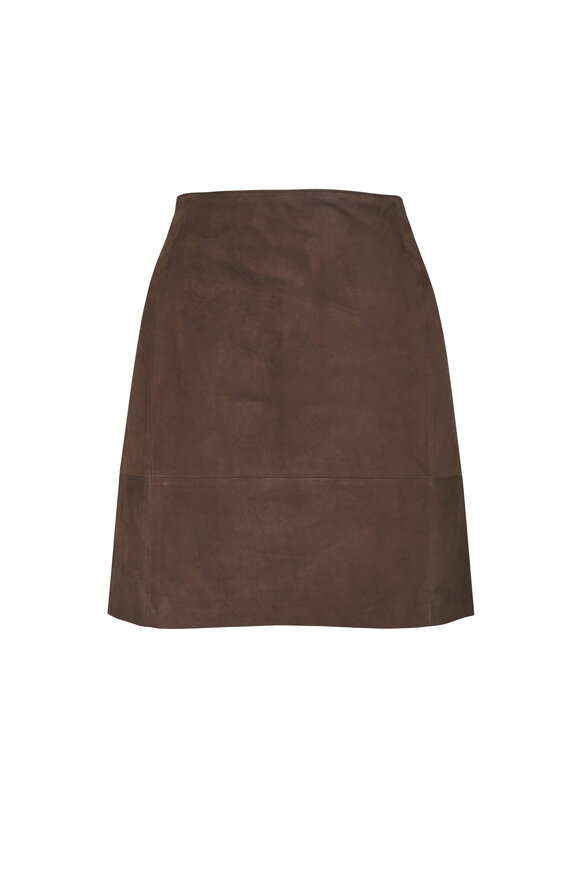 Vince Wood High Rise Knee-Length Leather Skirt - view 1