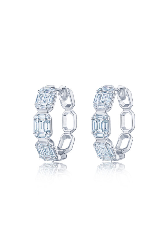 Kwiat 18k White Gold Sunburst Diamond Hoop Earrings