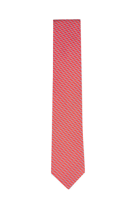 Ferragamo Orange Geometric Print Silk Necktie