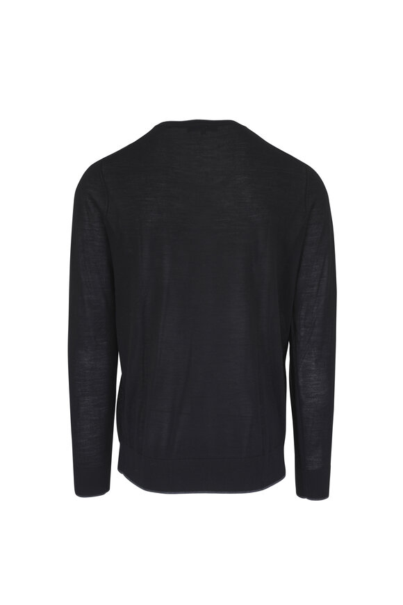 Patrick Assaraf Black Merino Wool Tipped Crewneck Sweater - view 3