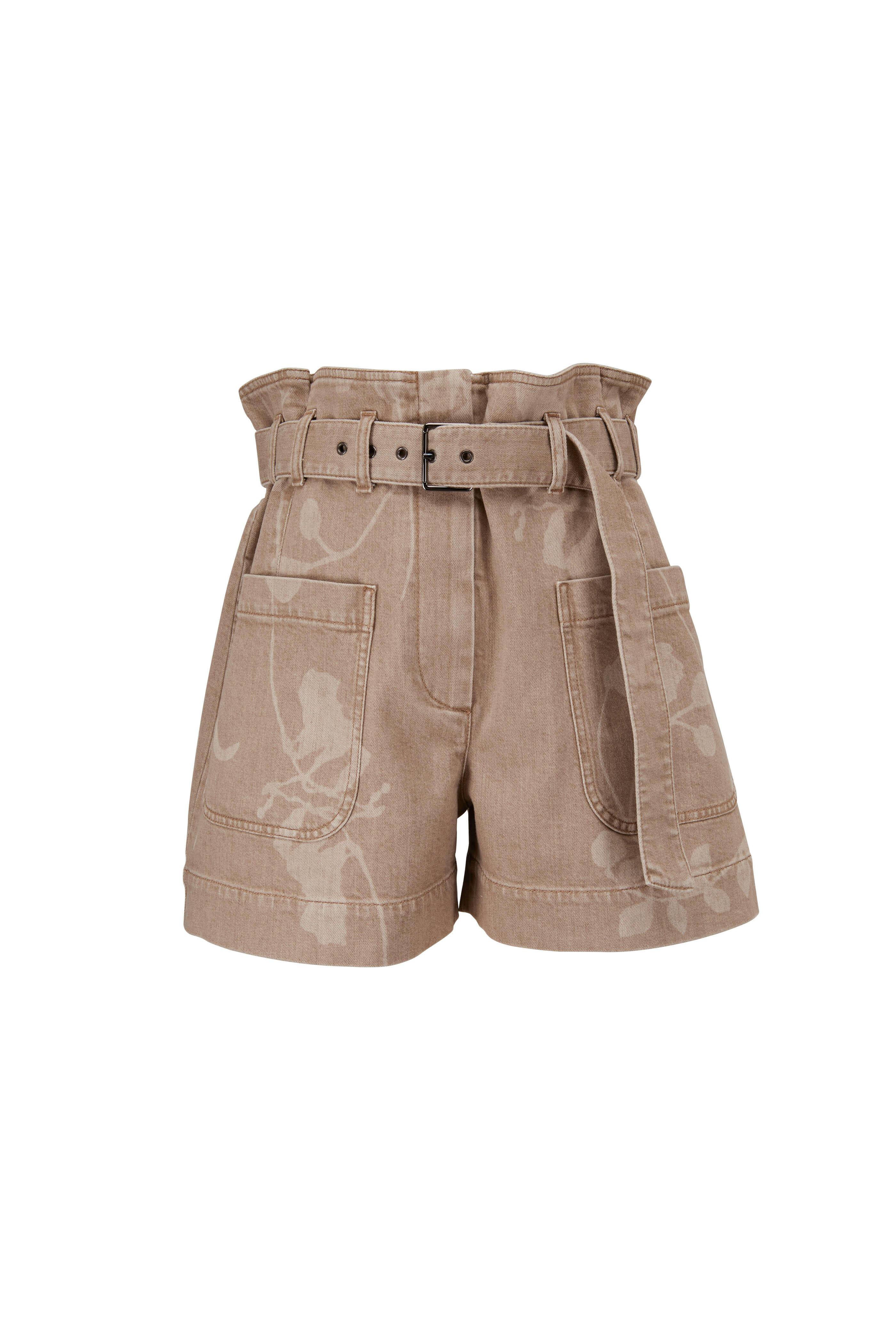 Brunello Cucinelli - Beige Denim Leaf Print Belted Shorts