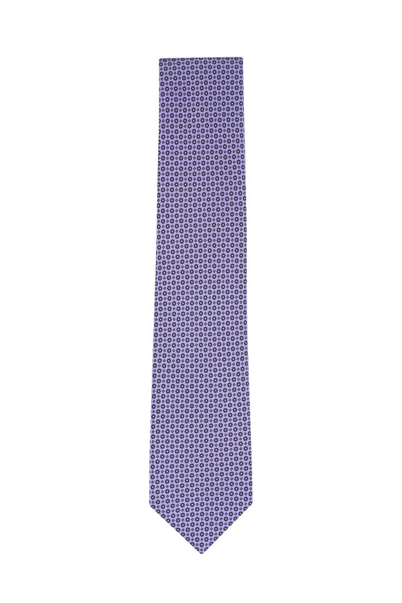 Brioni Lilac Micro Motif Silk Jacquard Necktie