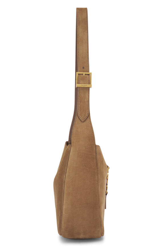 Saint Laurent Baby Le 5 À 7 Supple Golden Leaf Suede Hobo Bag - view 5