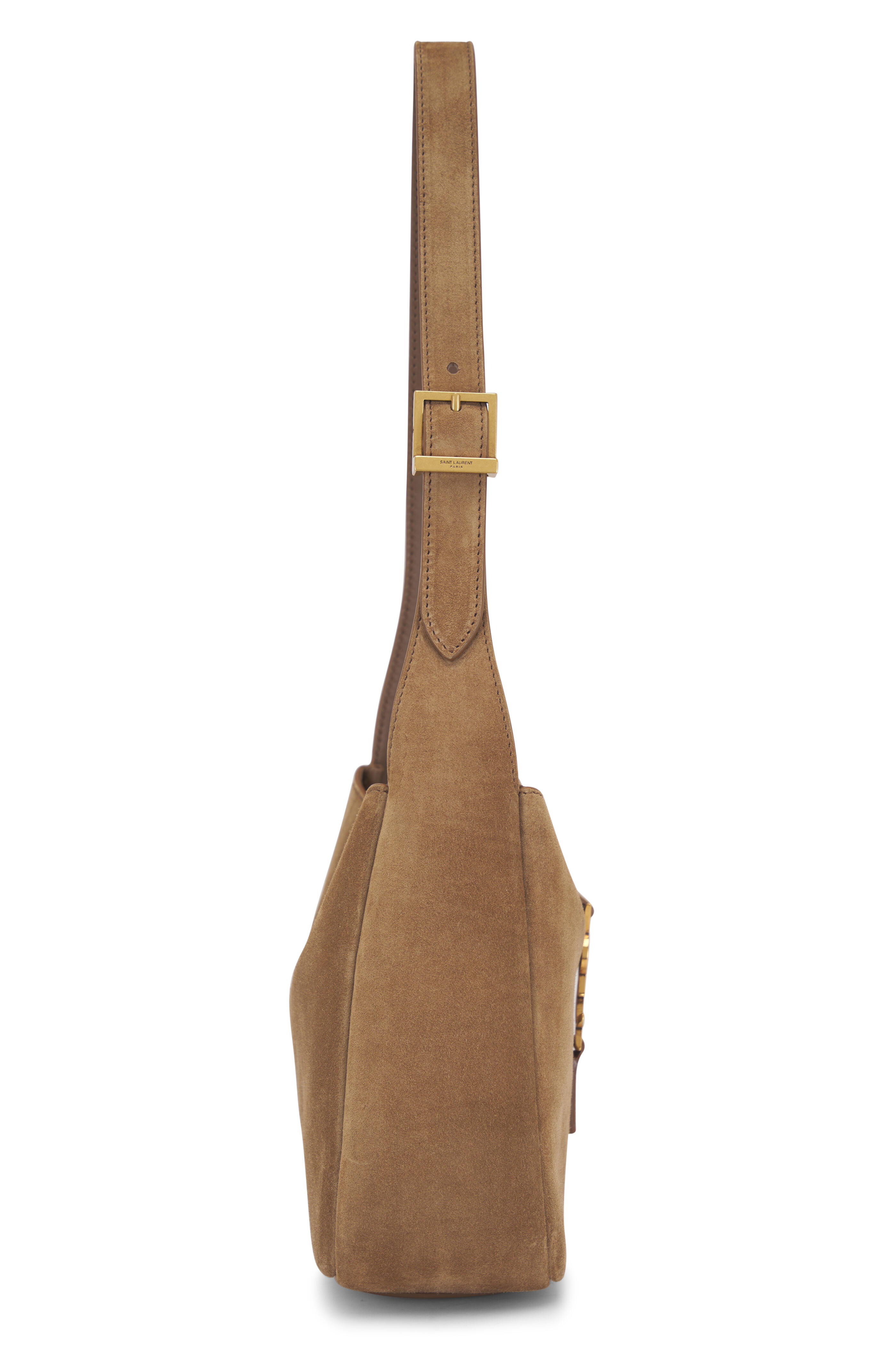 Saint Laurent - Baby Le 5 À 7 Supple Golden Leaf Suede Hobo Bag