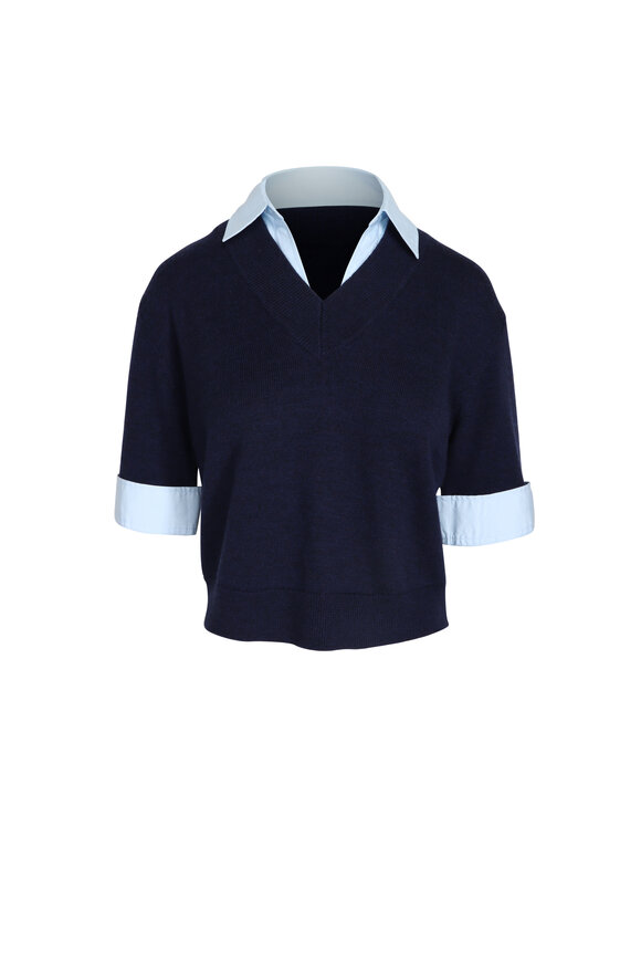 Tanya Taylor Esme Oxford & Maritime Blue Sweater Top