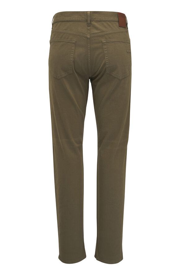 Zegna - Olive Gabardine Five Pocket Pant