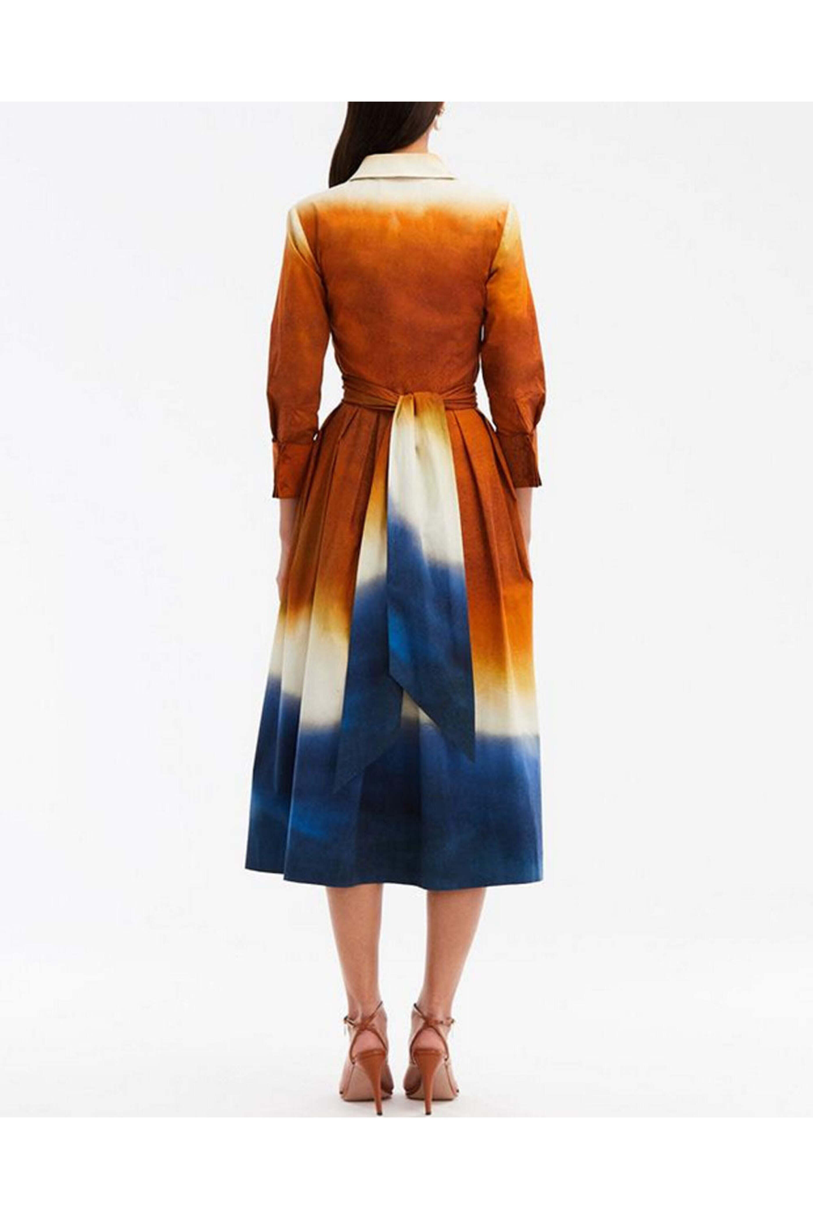 Oscar de la Renta - Canyon and Navy Ombre Wrap Dress