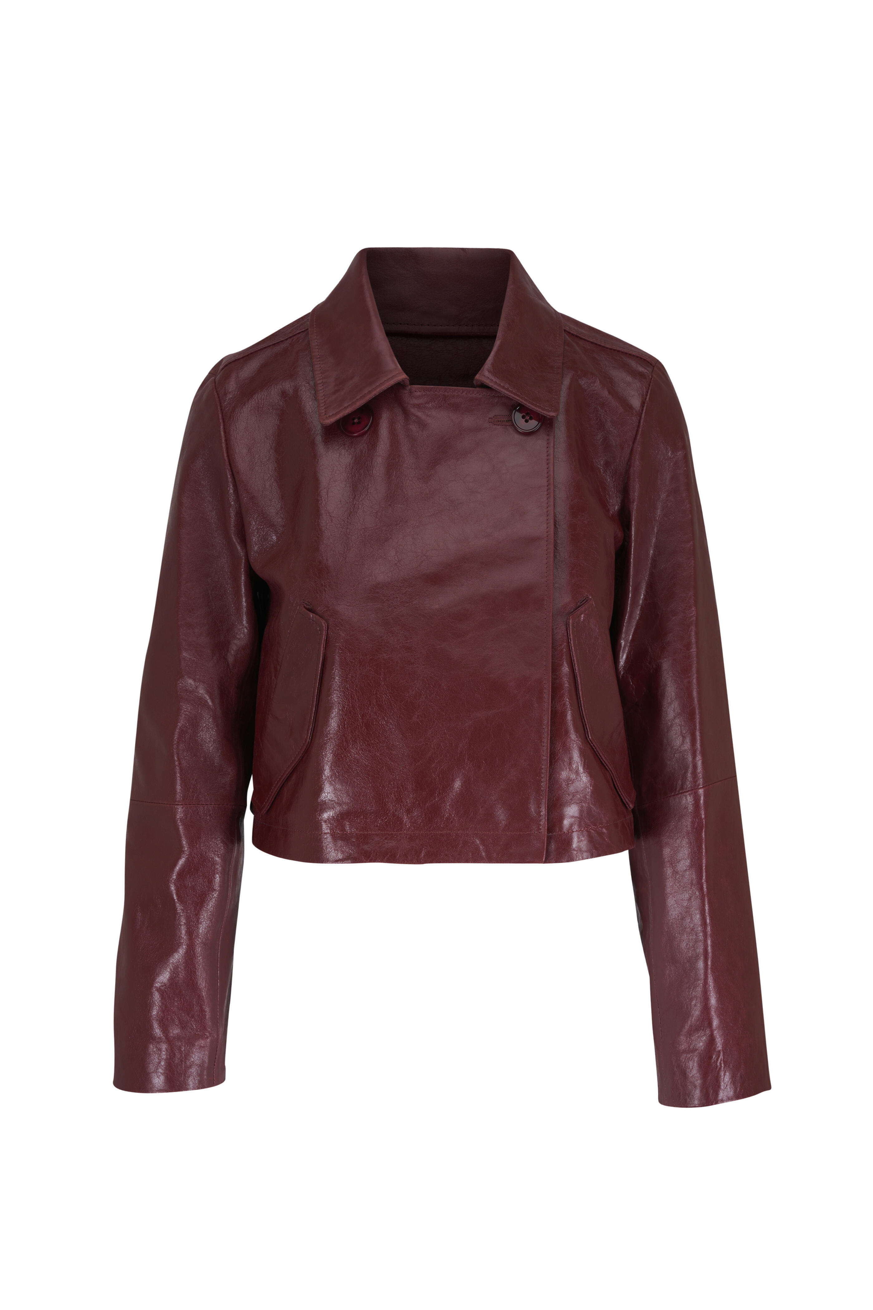 Dorothee Schumacher - Broken Shine Burgundy Cropped Leather Jacket - view 1
