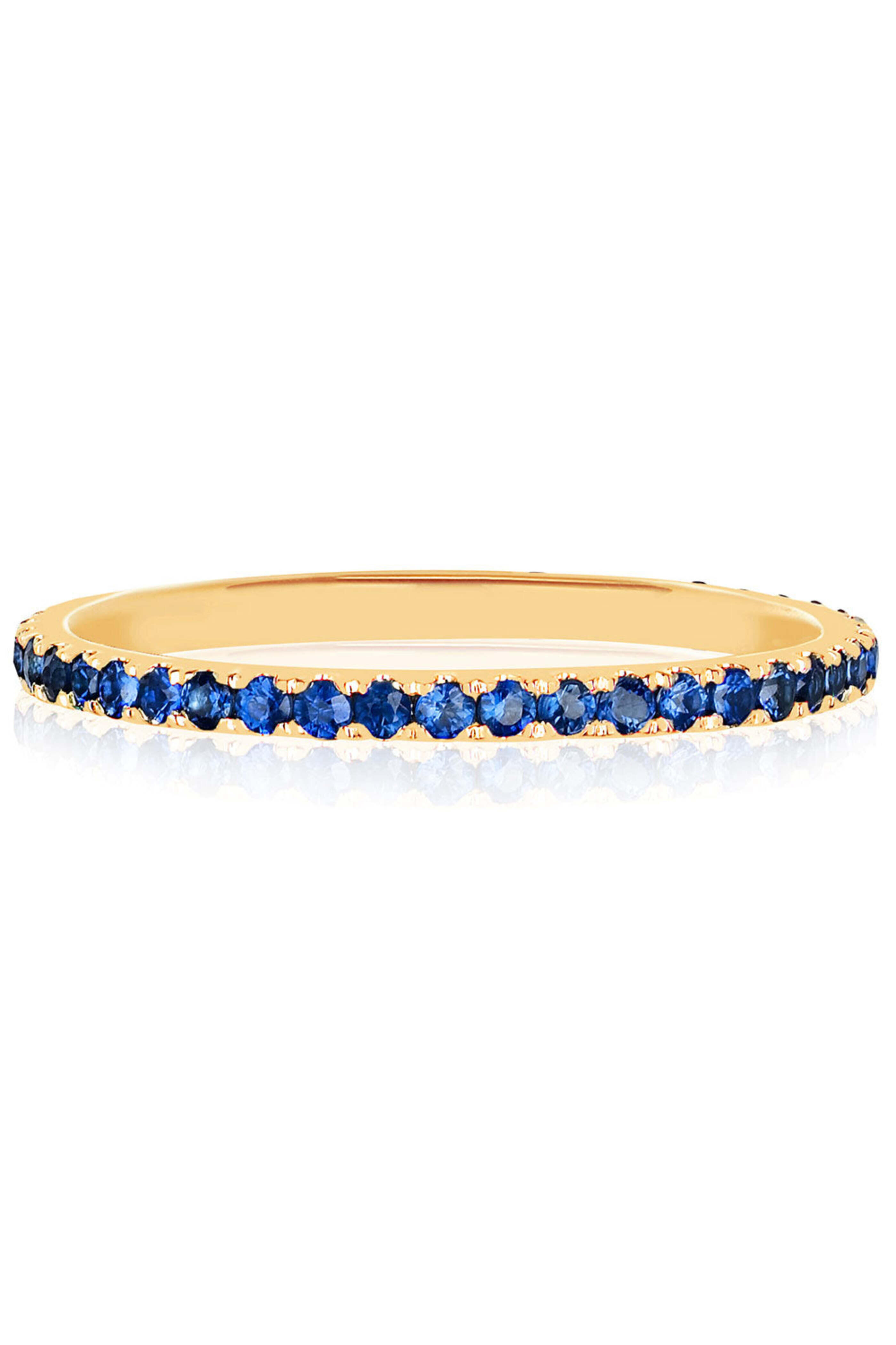 Ef Collection - 14k Yellow Gold Blue Sapphire Eternity Stack Ring