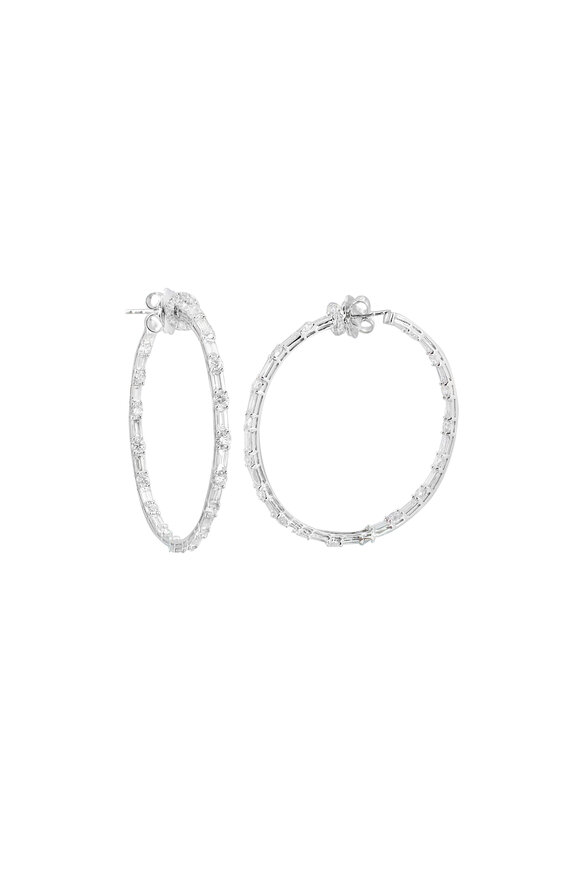 Nam Cho - 18K White Gold Diamond 2" Hoops