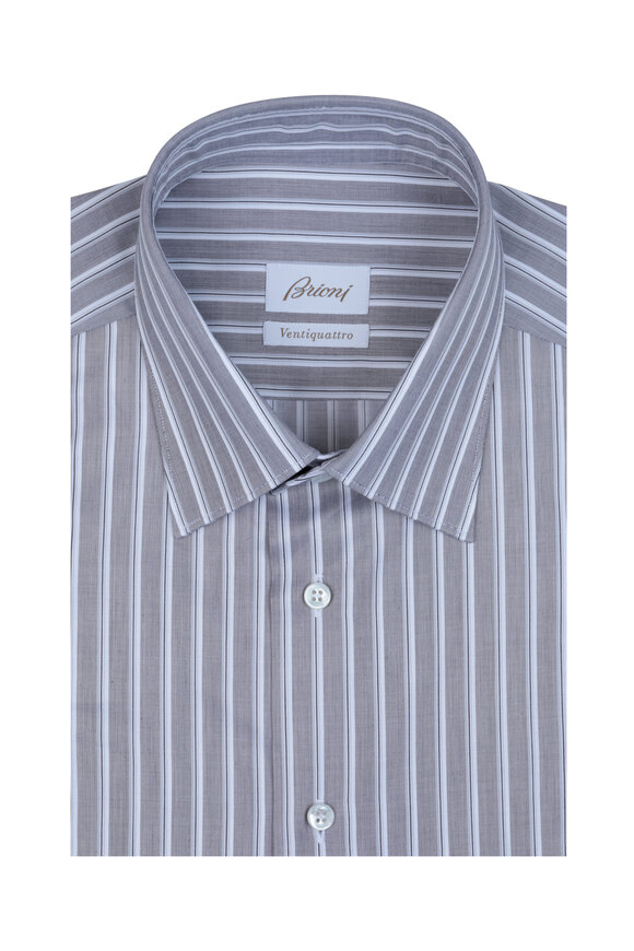 Brioni - Gray Rope Striped Dress Shirt 
