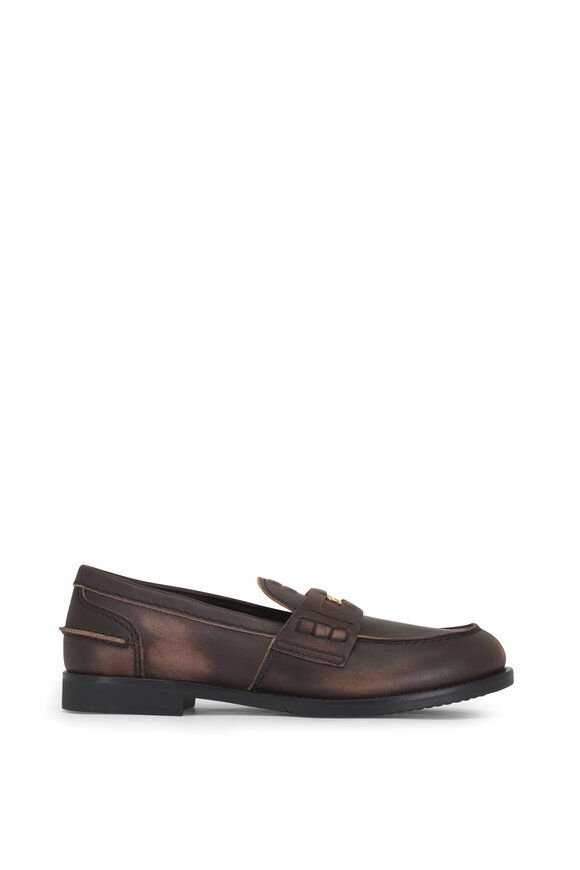 Miu Miu Black Brushed Leather Penny Loafer - view 2