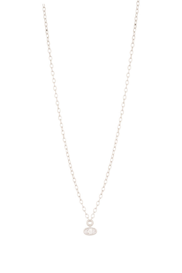 Sutra 18k White Gold Diamond Oval Pendant Necklace - view 1