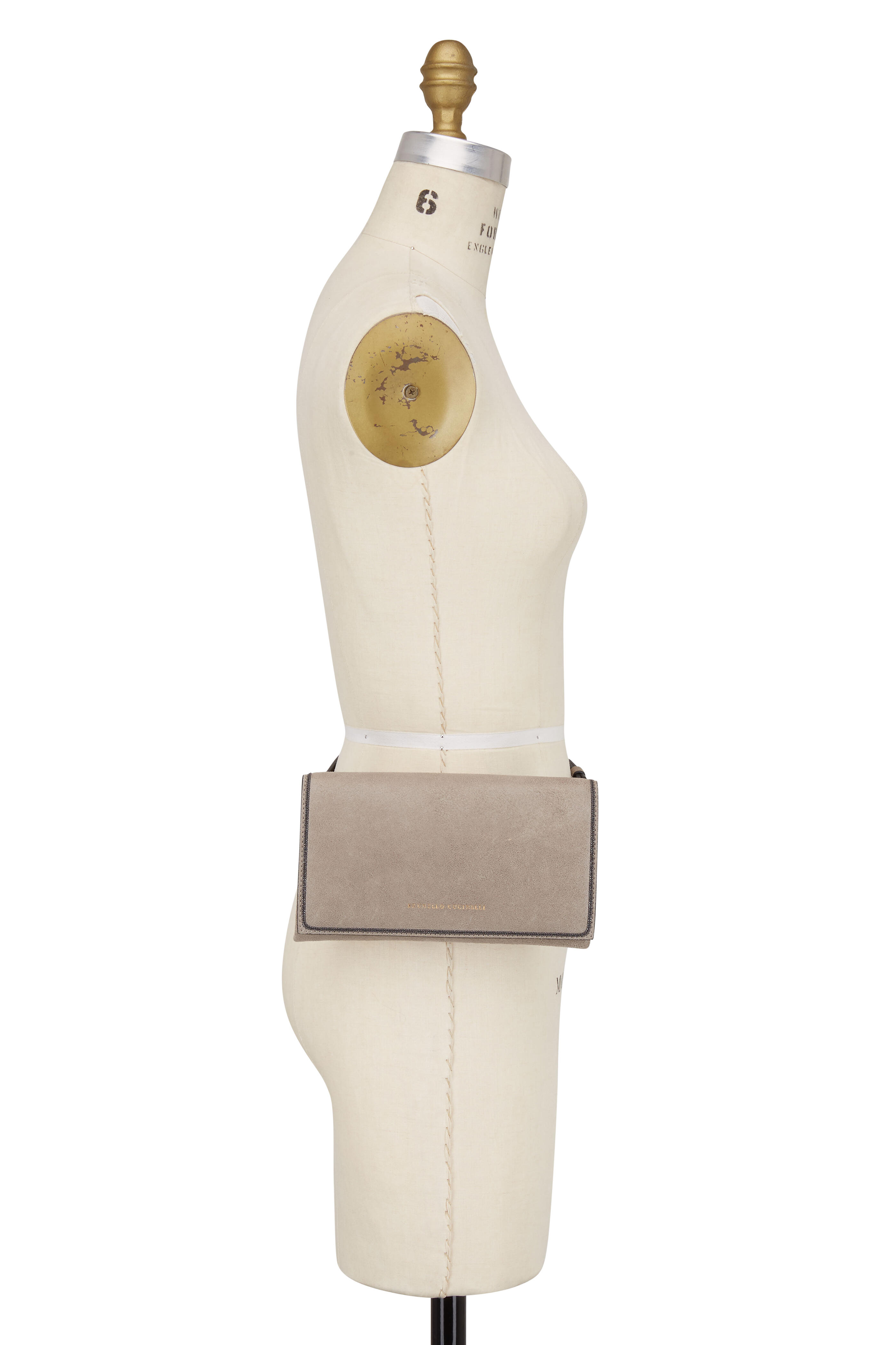 Brunello Cucinelli - Elephant Buff Leather Monili Trim Convertible Bag