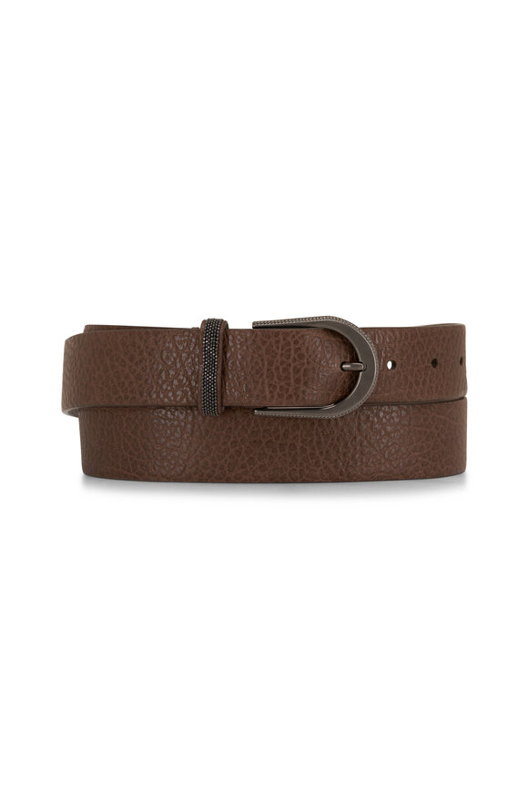 Brunello Cucinelli Medium Brown Shiny Hammered Leather Belt