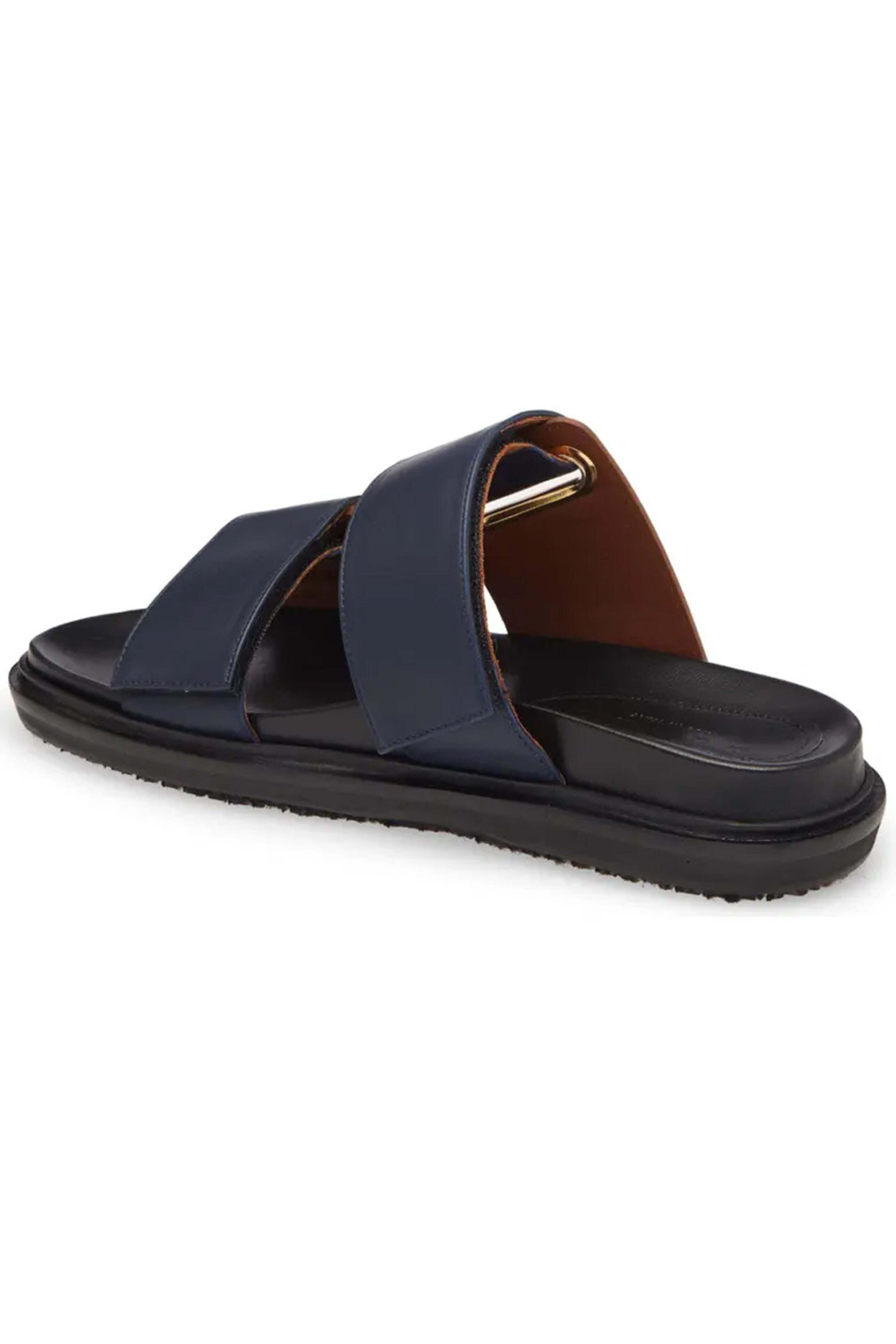 【関税込み】Marni ネイビー Fussbett スライド Marni - Fussbett Slide Sandal in Navy and Brown | Mitchell