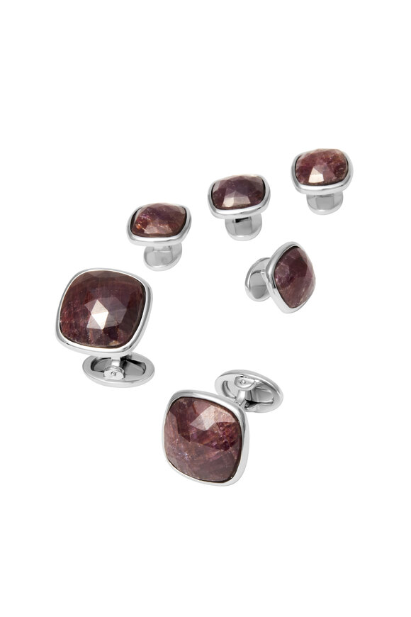 Jan Leslie Sterling Silver & Faceted Ruby Cuffs & Studs