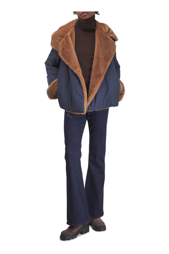 Kinross Chocolate Cashmere Chunky Trim Sweater - view 2