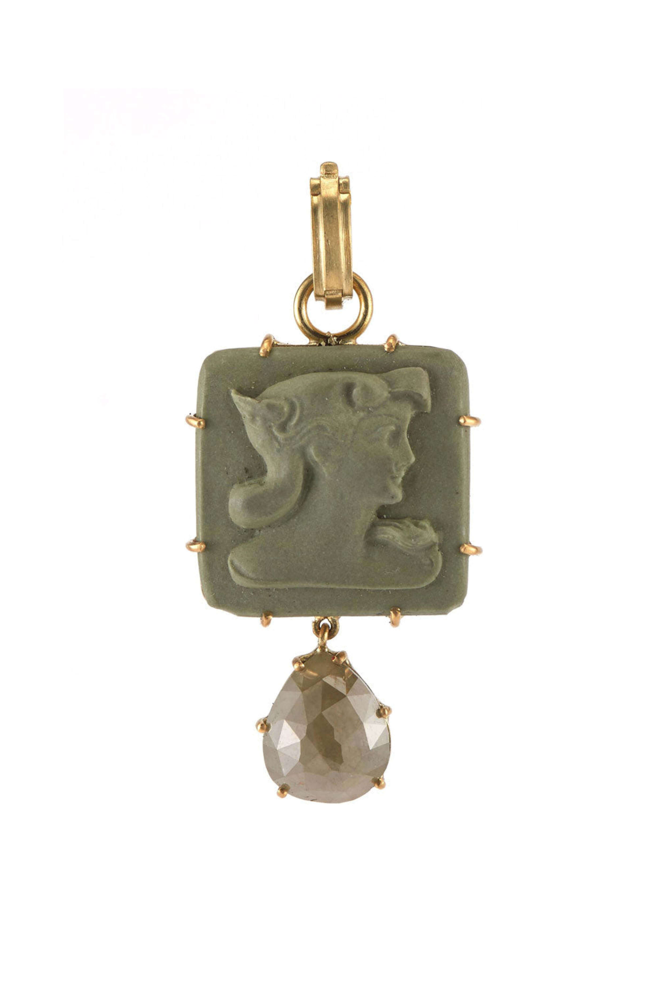 Sylva & Cie - Lava Cameo with Diamond Drop Pendant