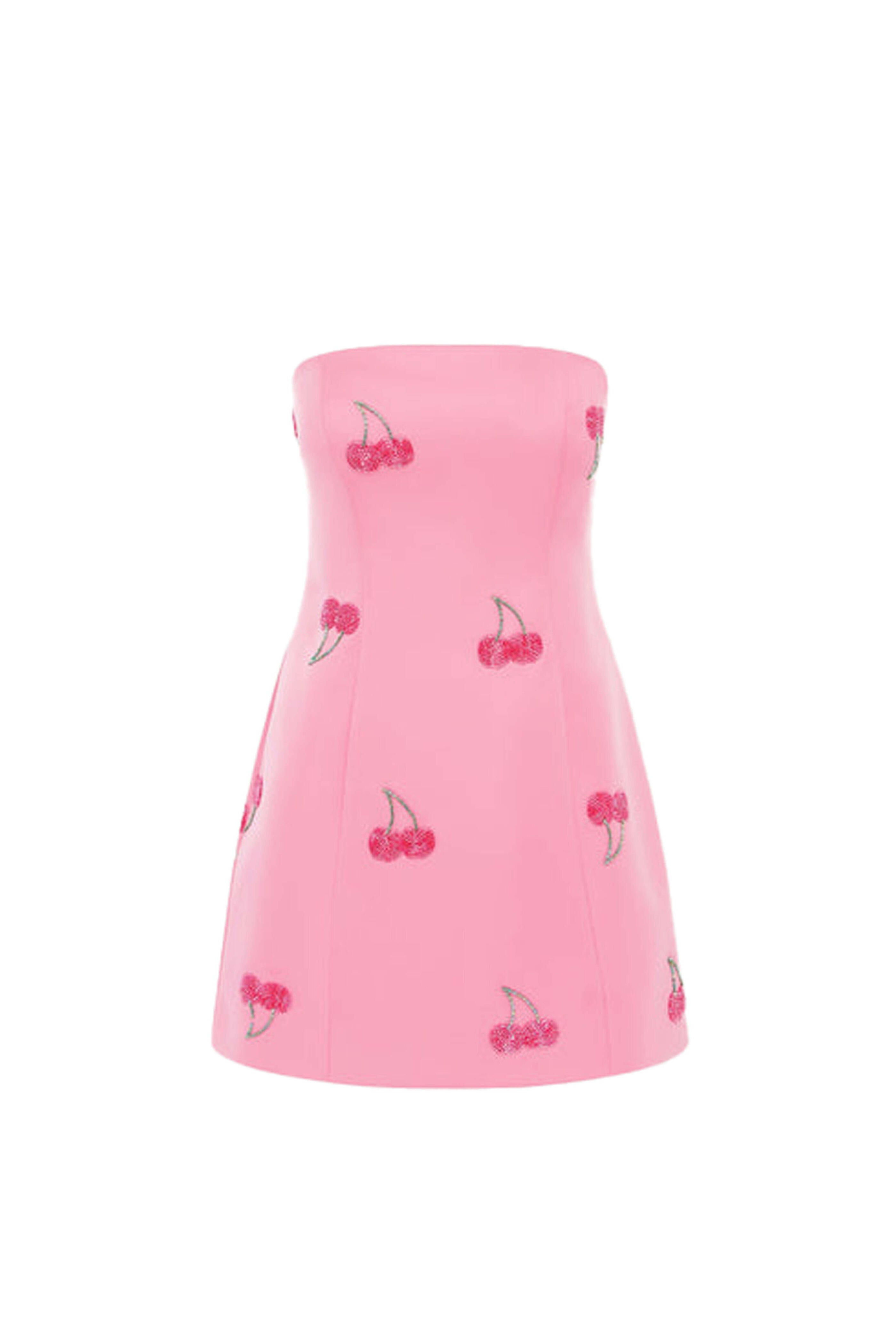 Leo Lin - Pink Cherry Beaded Roselle Bustier Mini Dress