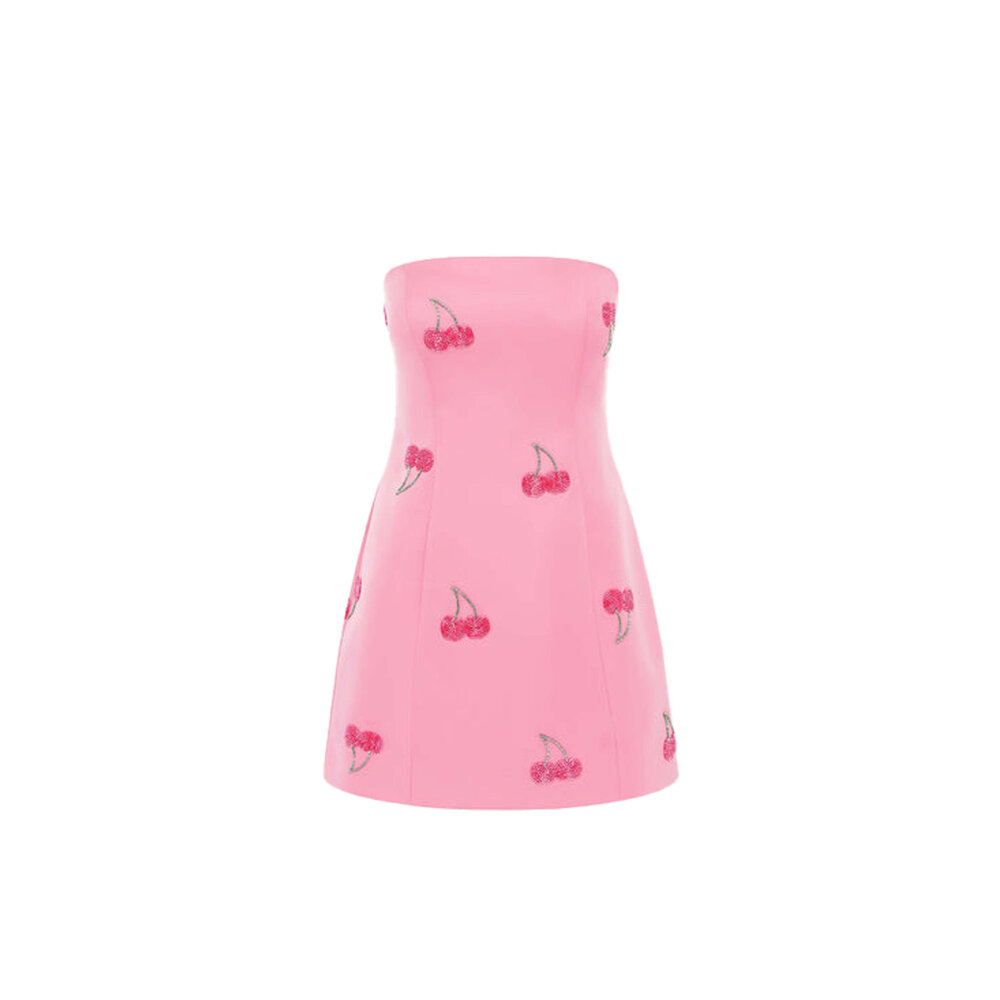 Leo Lin - Pink Cherry Beaded Roselle Bustier Mini Dress