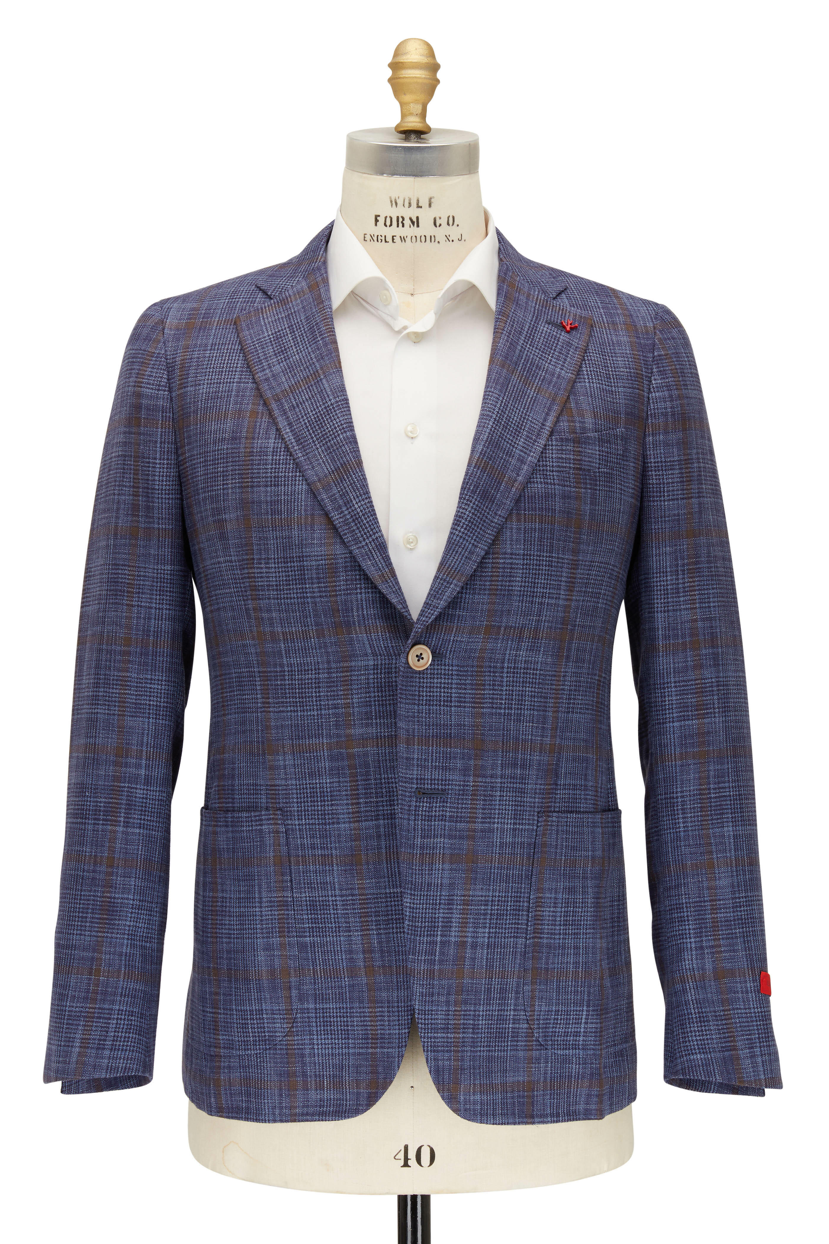 Isaia - Brown & Blue Plaid Cotton & Silk Sportcoat